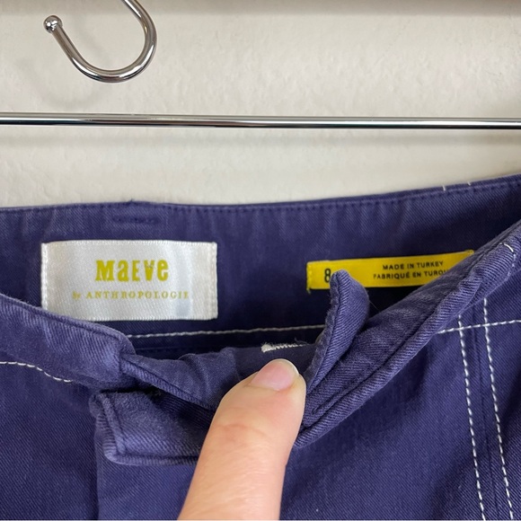 Anthropologie Maeve Contrast Stitch Utility Cargo Crop Pants Purple Size 8 - Picture 5 of 7